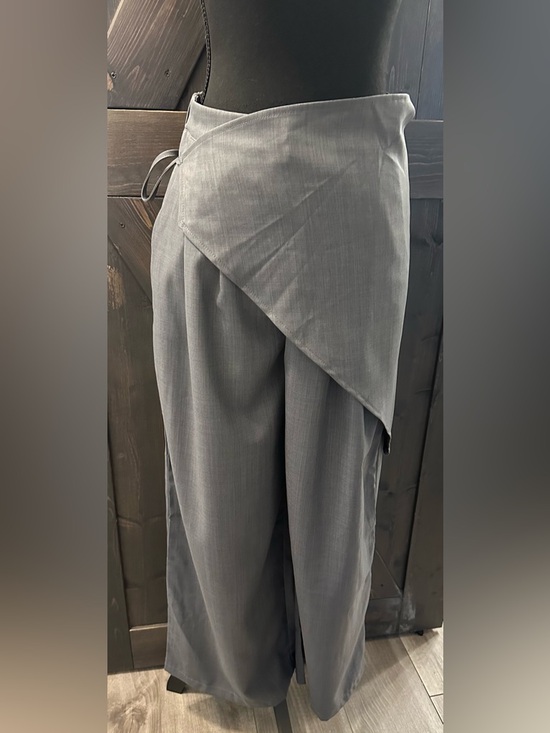 SHEIN Pants - SHEIN Gray High-Waisted Wide Leg Pants W/Tie Cross Wrap